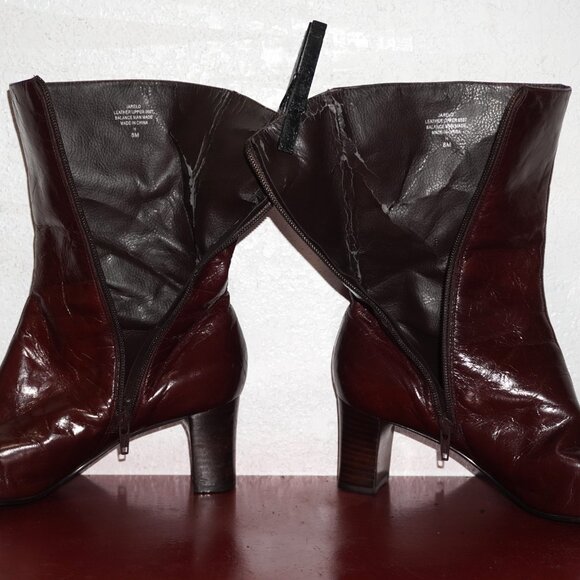 Women's Nine West Brown Leather Ankle High Low Heel Fashion Boots Booties 8 - Picture 9 of 9